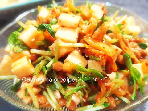 美味しく腸活♡やみつき♡長芋と豆苗の納豆キムチ和え